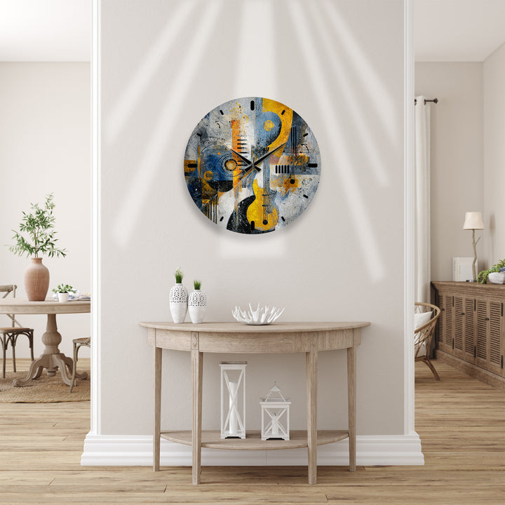Abstract Music Glass Wall Clock – Piano Notes Modern Art Decor