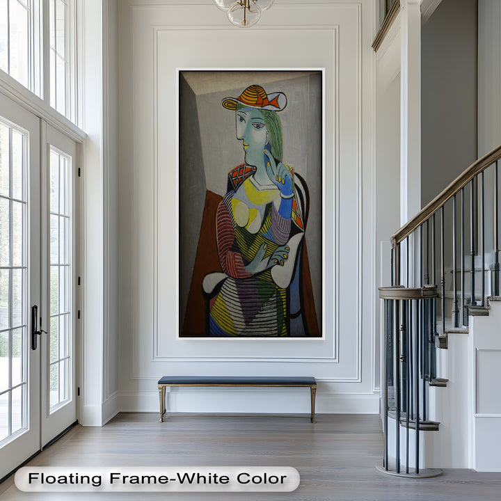 Striped Thoughts – Colorful Woman in Hat Picasso Oil Painting
