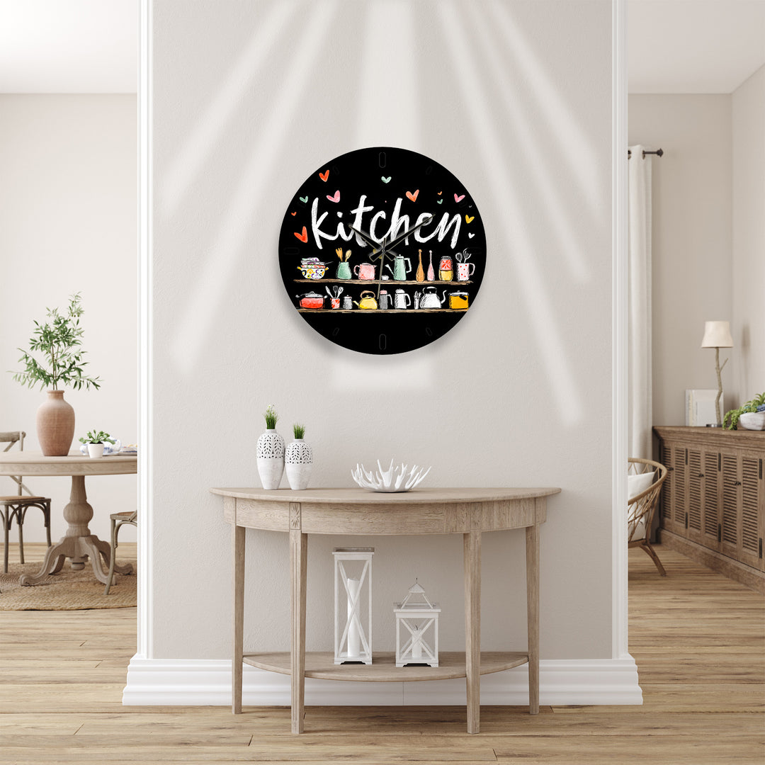 Cute Kitchen Glass Wall Clock – Colorful Cooking Utensils Decor