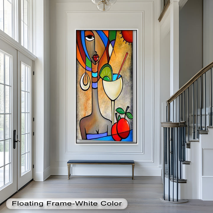 Tropical Muse – Colorful Woman with Cocktail Abstract Oil Painting
