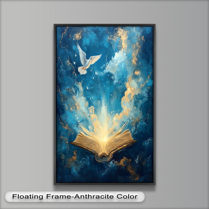 Illuminated Bible with Dove - Christian Oil Painting
