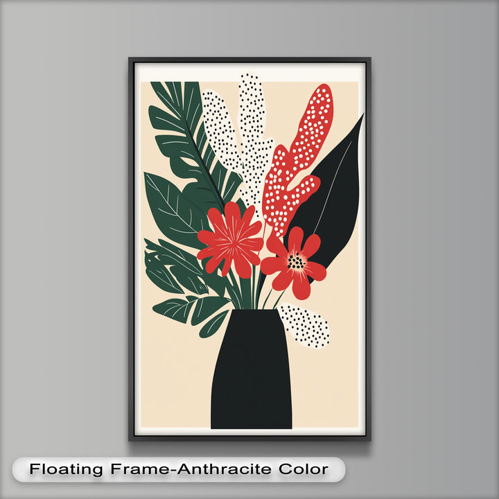 Purpurrote Blüte in monochromer Vase – Modernes florales Ölgemälde