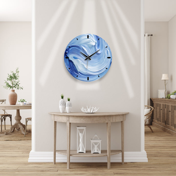 Blue Swirl Glass Wall Clock – Abstract Ölgemälde  Decor