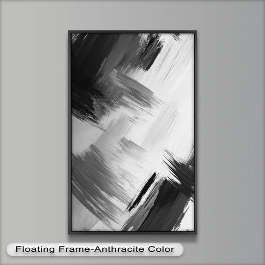 Evoking a contemplative mood, the monochrome whispers abstract oil painting artwork features bold black and white brushstrokes with a minimalist aesthetic.