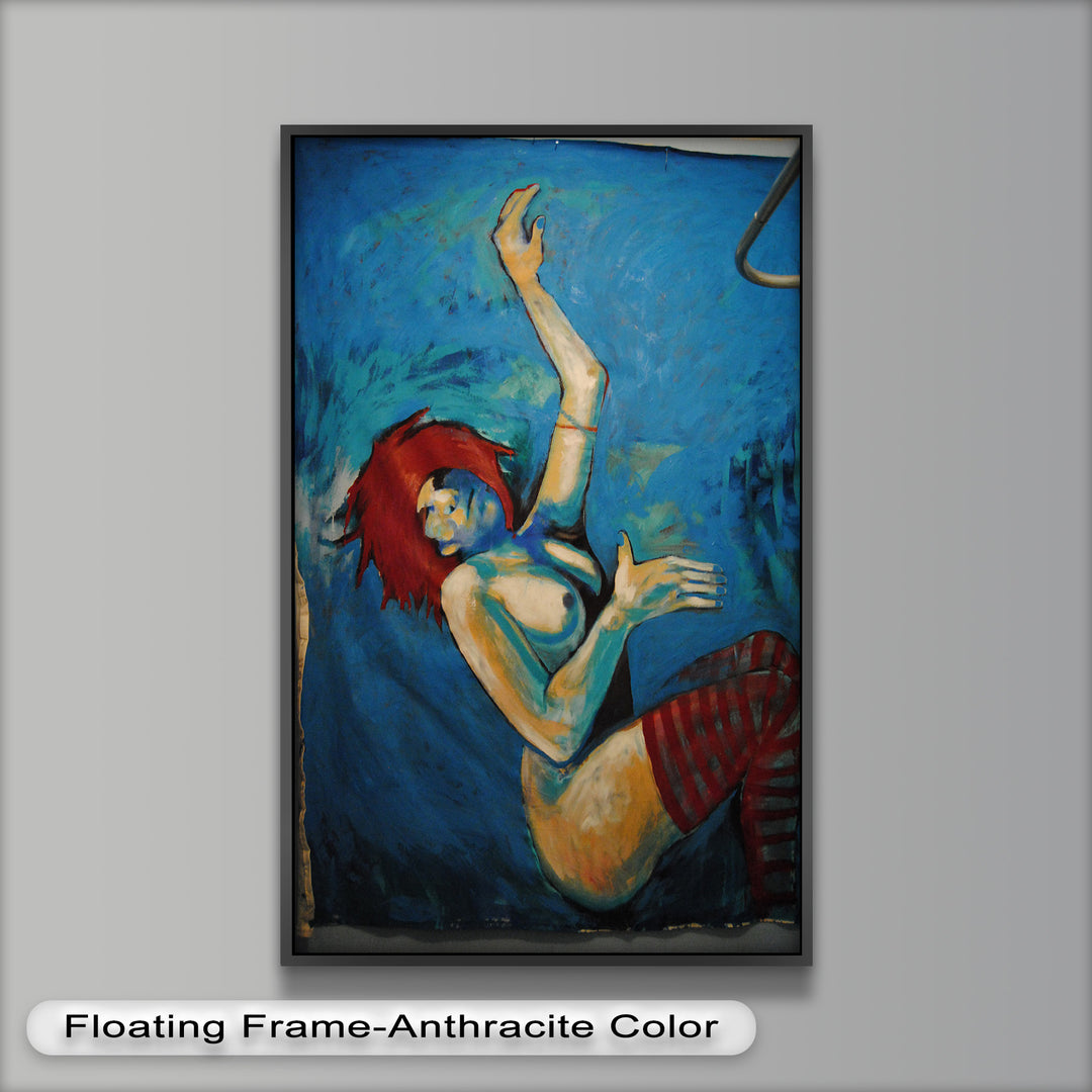 Descent in Blue – Expressionist Female Nude Picasso Oil Painting