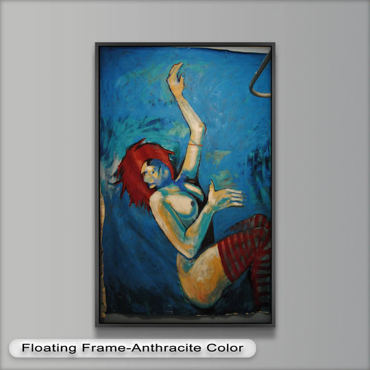 The realistic detail of this expressionist female nude Picasso oil painting showcases striking oil painting decoration in bold blues with vibrant red and gold accents.