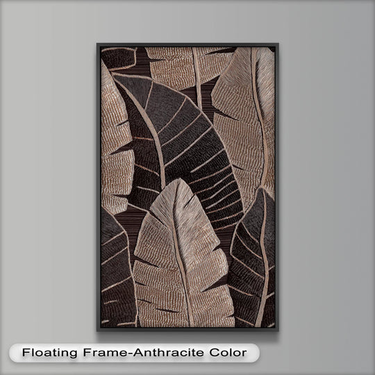 The layering effect in this textured flower oil painting art presents a rich, tactile composition of overlapping brown leaves in a captivating, modern oil painting art style.