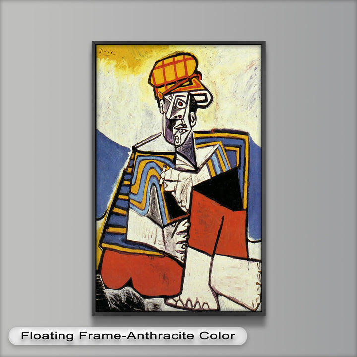 Geometric Man in Red Hat Wall Art – Cubist Oil Painting