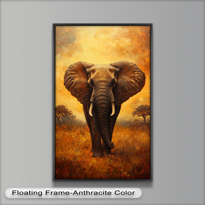 Majestic Elephant at Sunset – Wildlife Oil Painting
