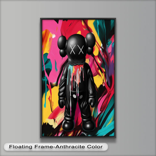 Warm color temperature contrasts with cool drips in this 'Meltdown Companion' KAWS oil painting, making it an exceptional choice for vibrant oil painting decoration.