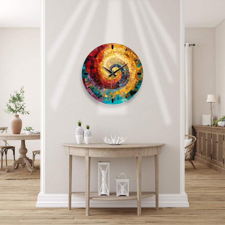 Colorful Spiral Mosaic Glass Wall Clock – Abstract Swirl Decor