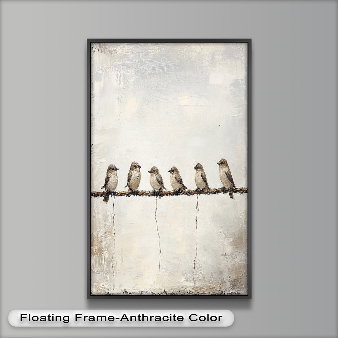 Six Birds in Stillness – Animal Oil Painting