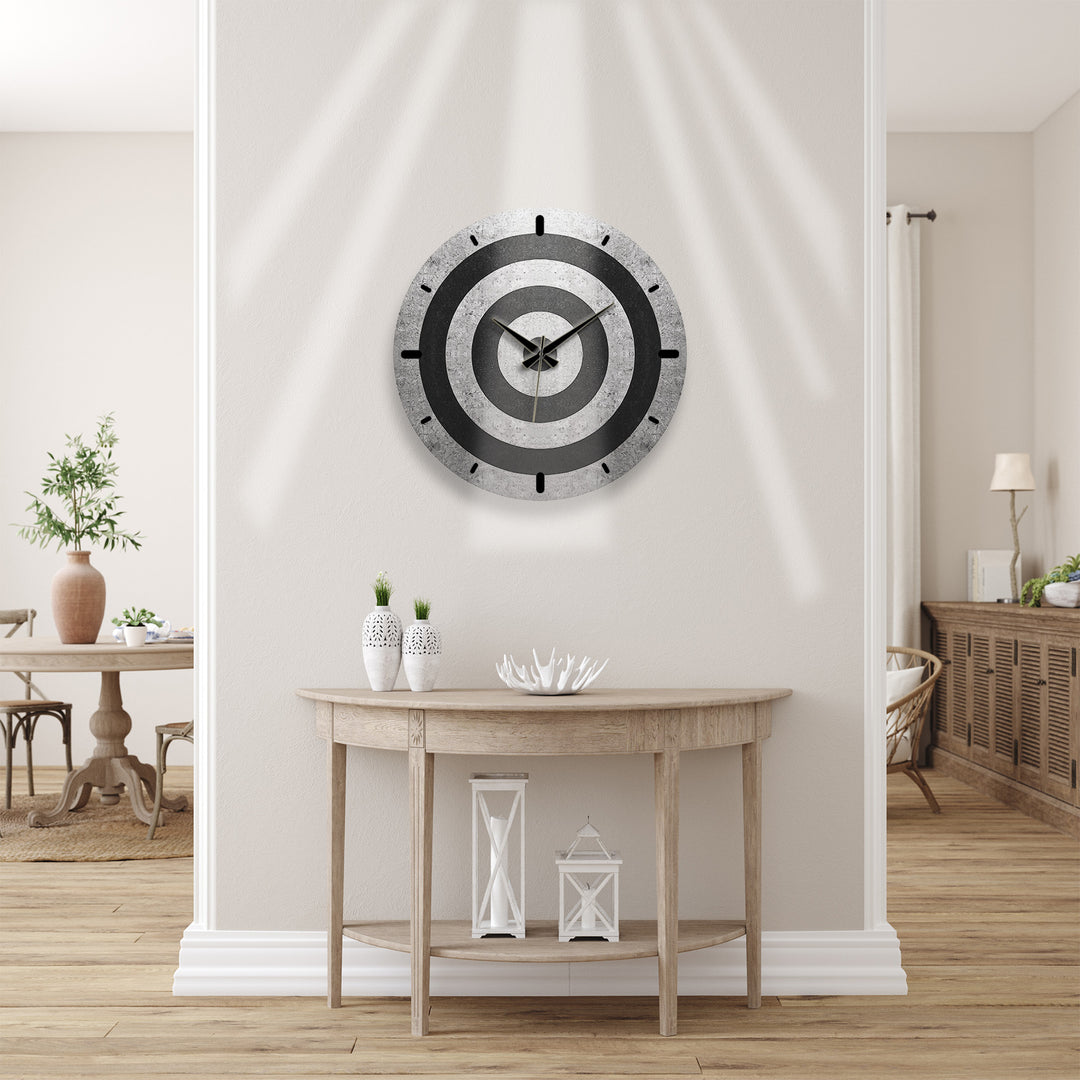 Black and White Glass Wall Clock – Minimalist Concentric Circles
