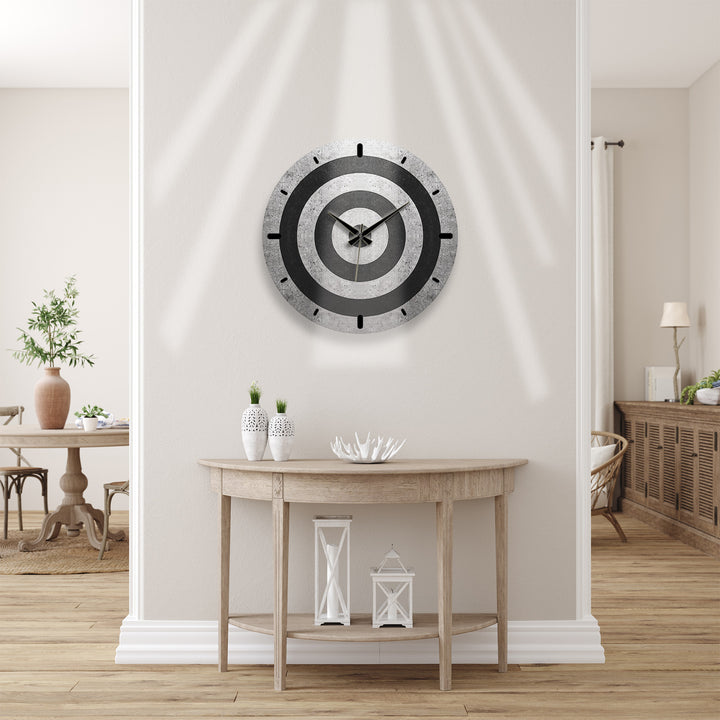 Black and White Glass Wall Clock – Minimalist Concentric Circles
