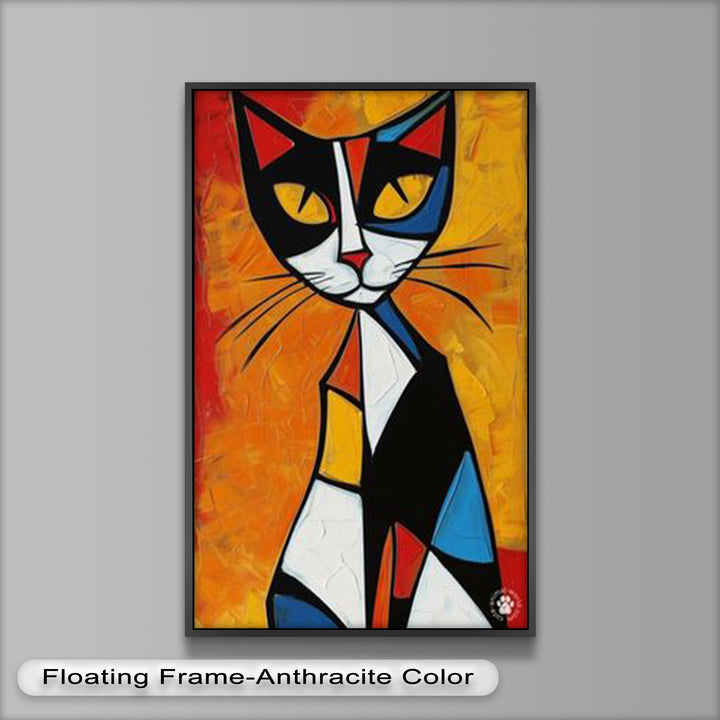 Geometrische Katze in kräftigen Farben – Picasso-Ölgemälde