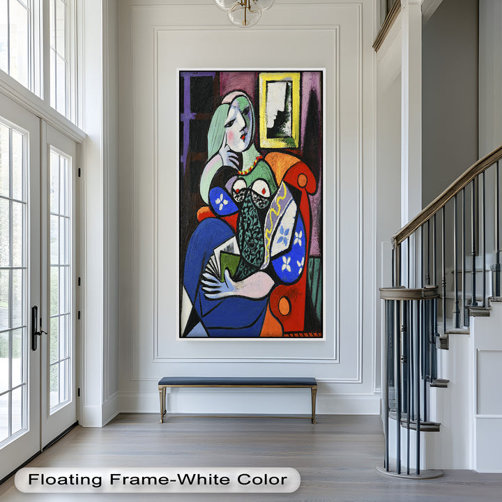 Abstract Woman Reading on Red Armchair - Picasso Oil Painting
