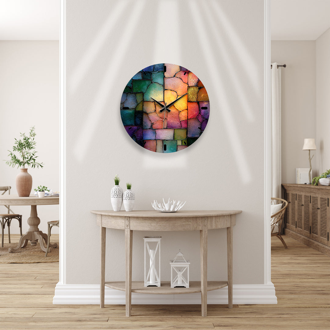 Colorful Mosaic Glass Wall Clock – Abstract Stone Pattern Decor