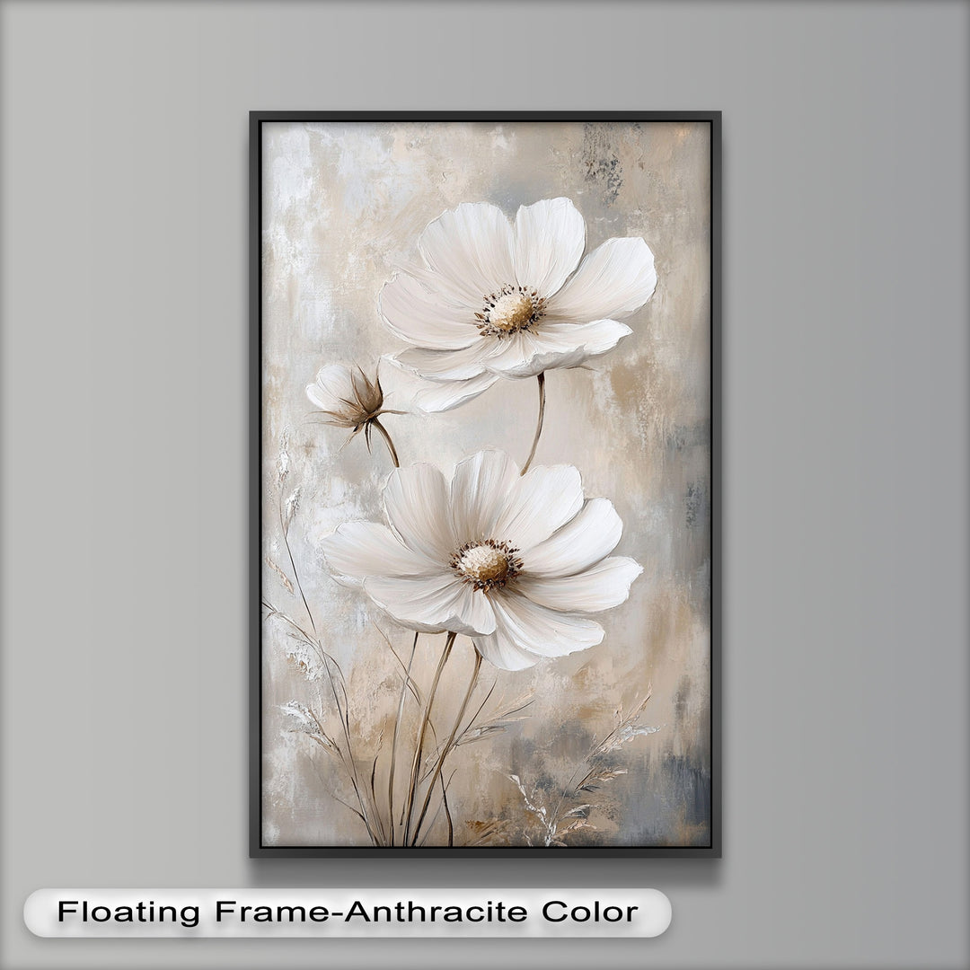 Soft Ivory Blooms – Neutral Flower Oil Painting