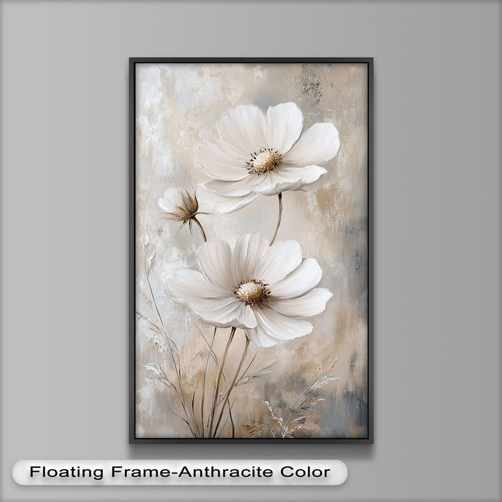 Soft Ivory Blooms – Neutral Flower Oil Painting