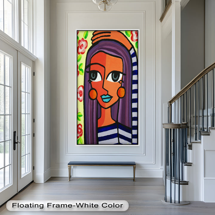 Striped Muse – Vibrant Woman with Flowers Picasso Oil Painting