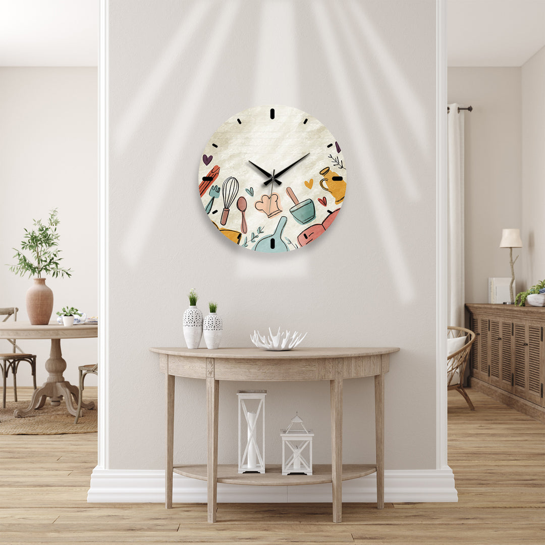 Kitchen Utensils Glass Wall Clock – Cute Cooking Kitchen Decor