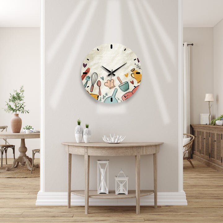 Kitchen Utensils Glass Wall Clock – Cute Cooking Kitchen Decor