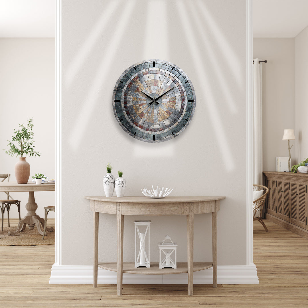 Stone Mosaic Glass Wall Clock – Rustic Geometric Decor