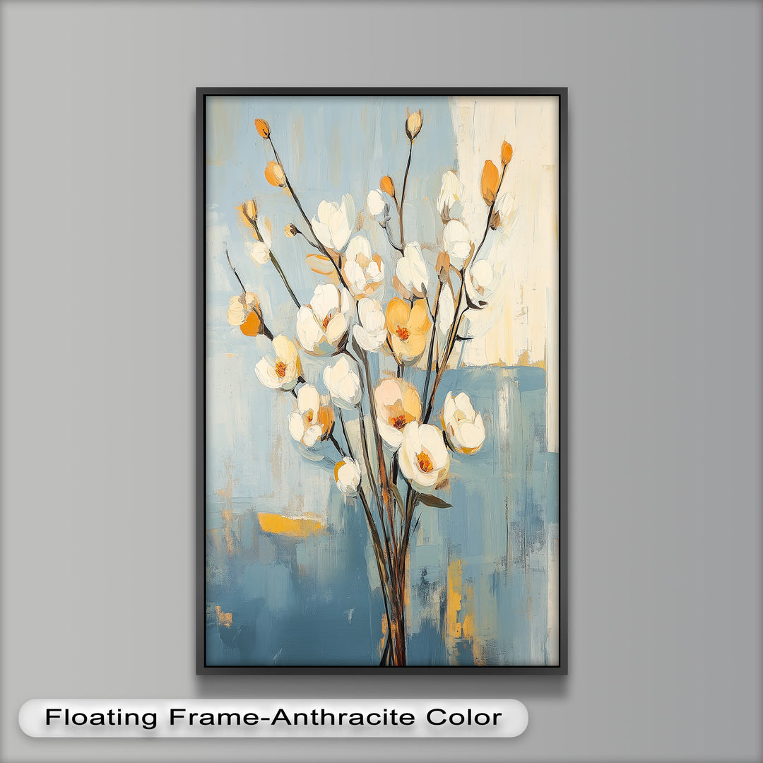 Golden Magnolia – White and Amber Blossoms Flower Oil Painting