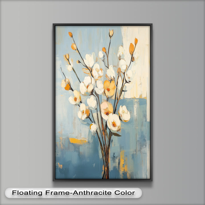 Golden Magnolia – White and Amber Blossoms Flower Oil Painting