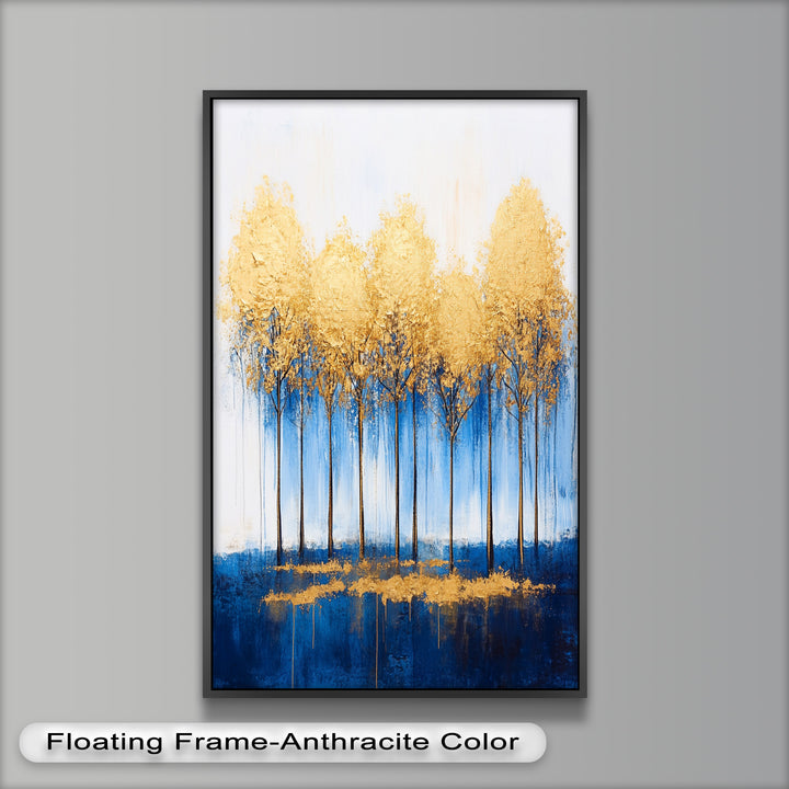 Goldene Bäume am blauen Horizont - Abstraktes Ölgemälde