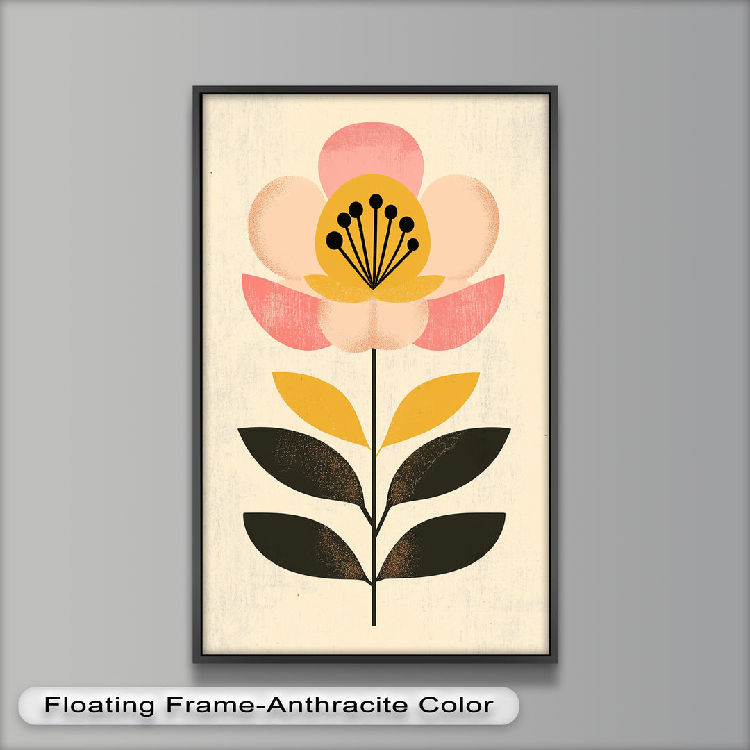 Mid-Century Bloom – Retro Floral Minimalist Wall Art Oil Painting