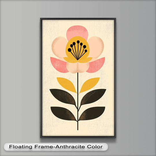 Mid-Century Bloom – Retro Floral Minimalist Wall Art Oil Painting - MyPhotoStation