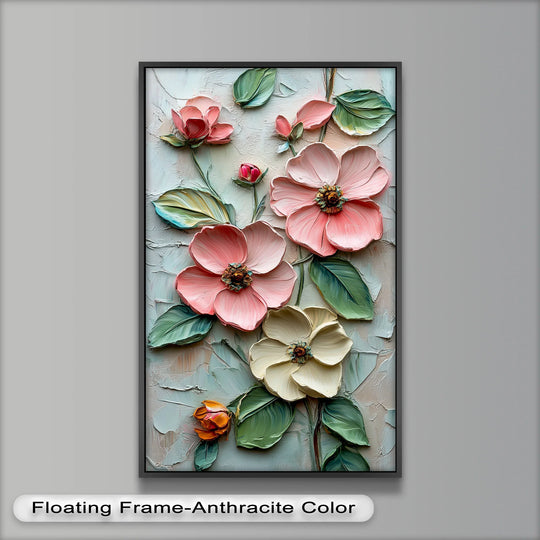 Emphasizing the layering effect, this modern oil painting art captures sculpted petals in a floral elegance design with rich textures and romantic hues.