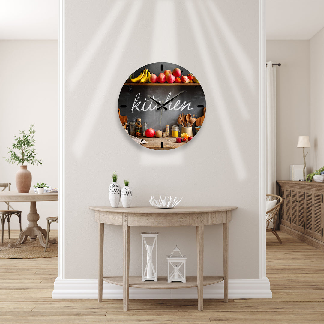 Rustic Kitchen Glass Wall Clock – Farmhouse Chalkboard Decor
