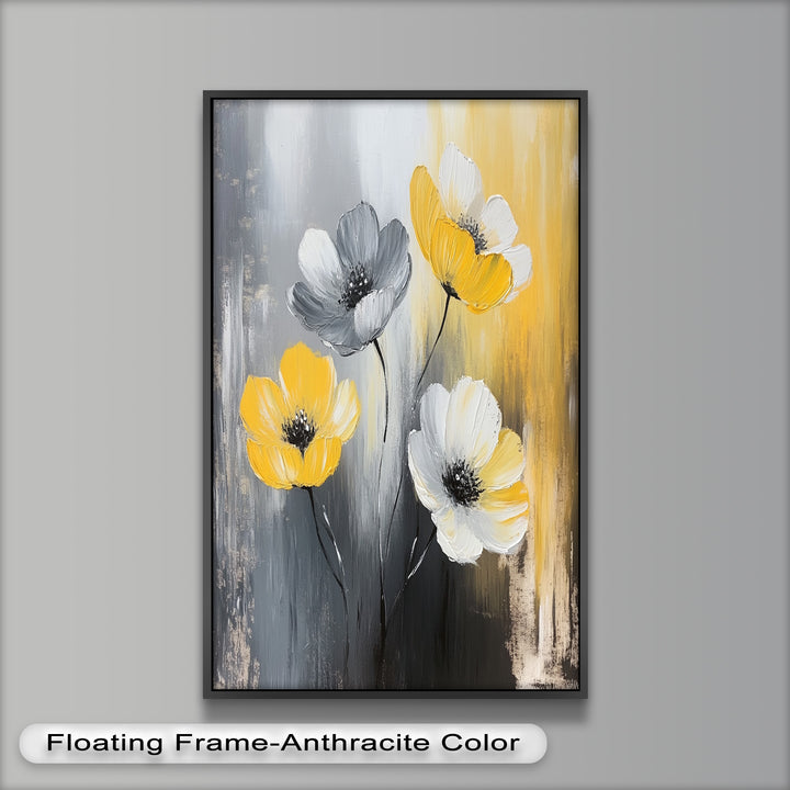 Golden Harmony – Yellow and White Floral Oil Painting