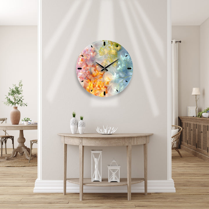 Pastel Floral Glass Wall Clock – Dreamy Botanical Decor