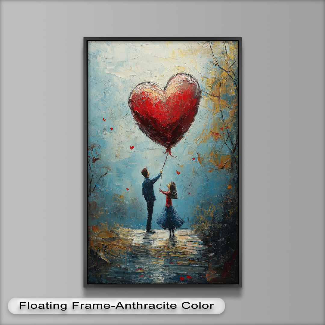 Romantic Red Heart Balloon Scene - Love Oil Painting