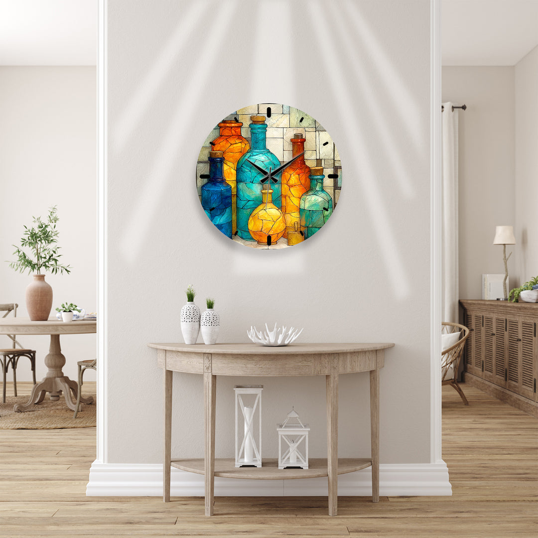 Colorful Glass Bottles Wall Clock – Mediterranean Decor