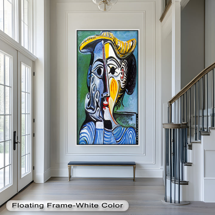 Woman in Striped Shirt – Bold Cubist Picasso Oil Painting