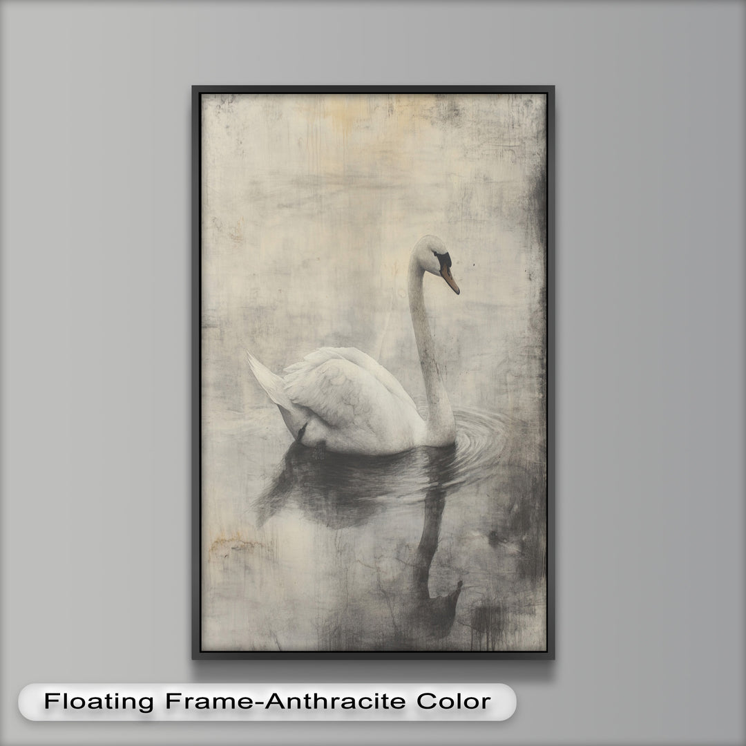 Silent Grace – Monochrome Swan on Still Water Oil Painting