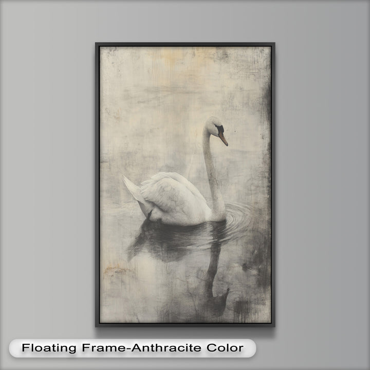 Silent Grace – Monochrome Swan on Still Water Oil Painting