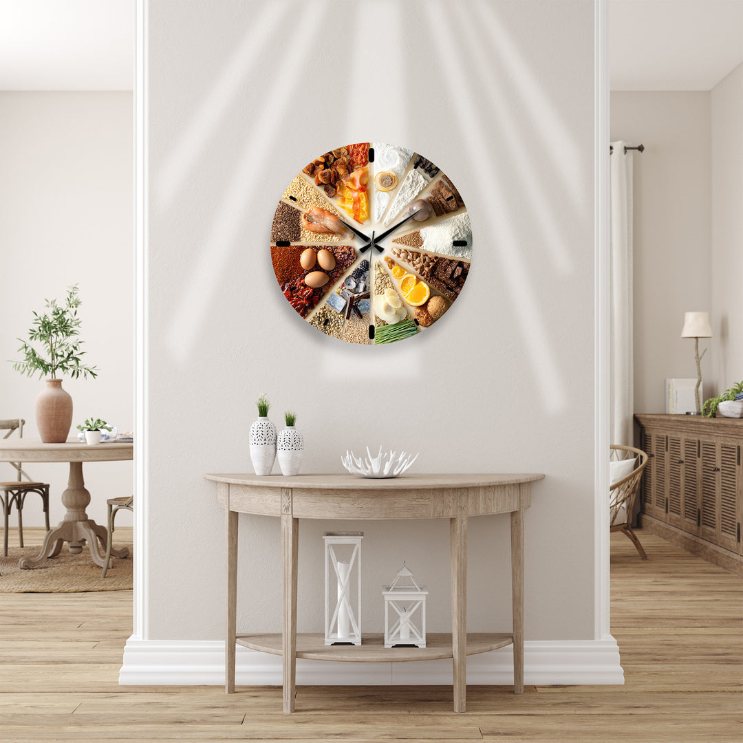 Baking Glass Wall Clock – Rustic Kitchen Ingredients Decor