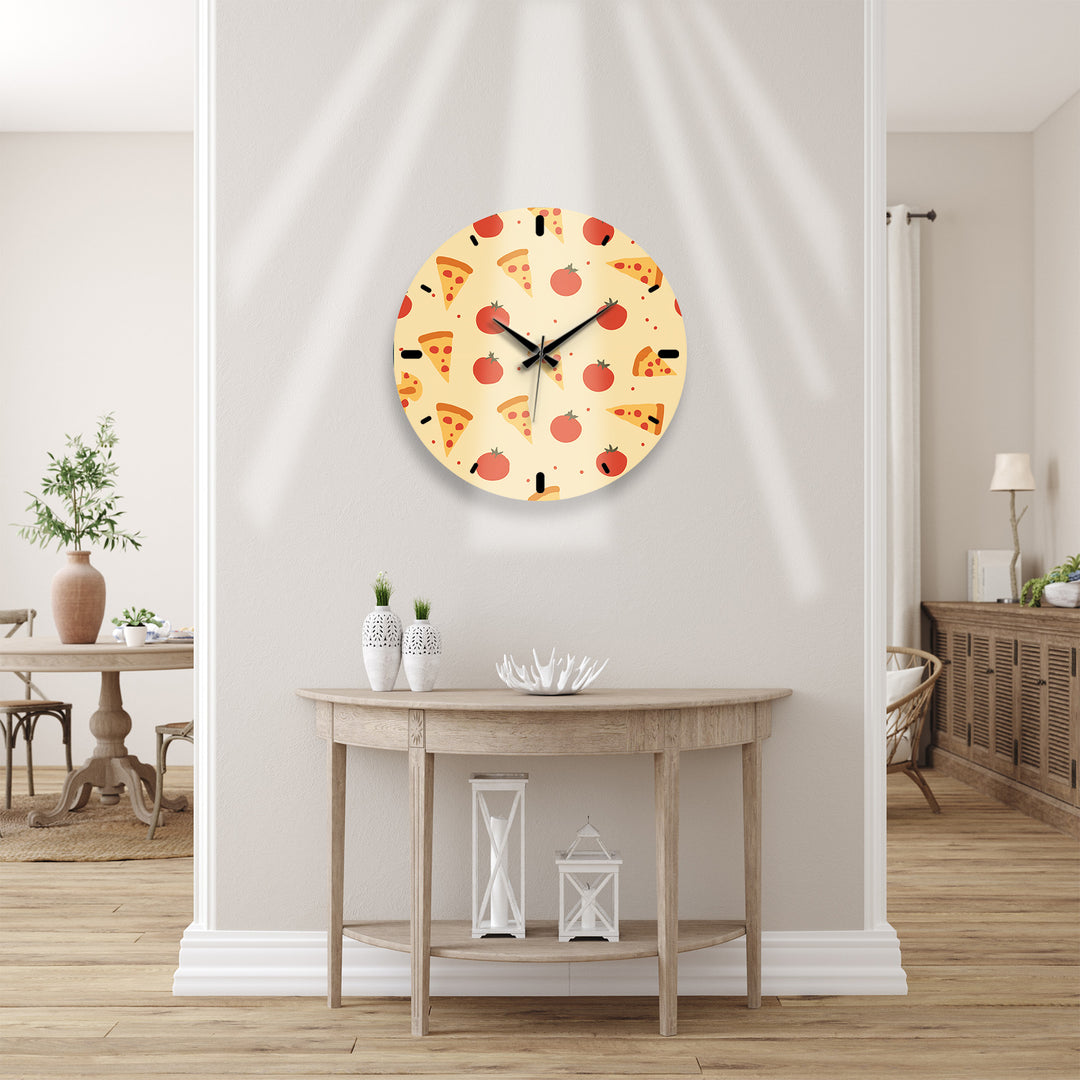 Glaswanduhr mit Pizzamuster – niedliche Küchendekoration