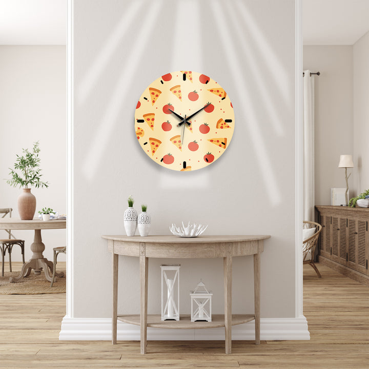 Glaswanduhr mit Pizzamuster – niedliche Küchendekoration