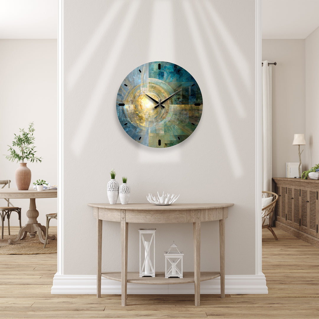 Teal and Gold Glass Wall Clock – Abstract Geometric Art