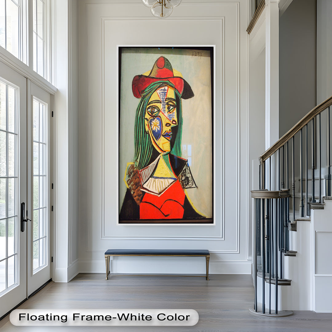 Solar Veil – Cubist Portrait of a Woman in Red Hat Oil Painting