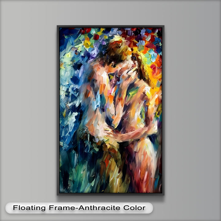 Ethereal Embrace – Abstract Lovers in a Burst of Color Oil Painting