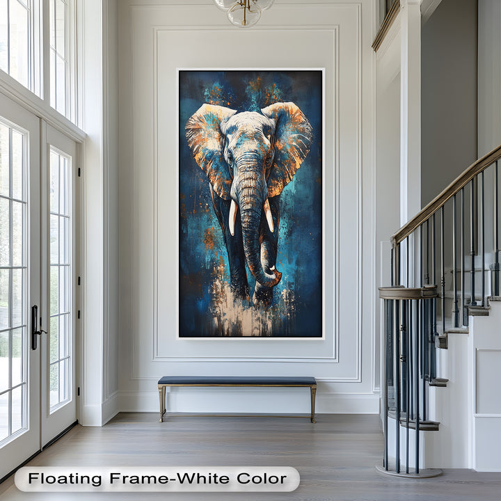Elephant in Blue Tones - Animal Oil Painting