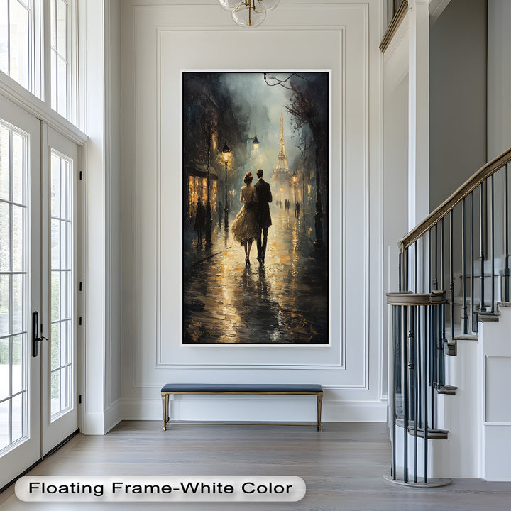 Paris Promenade – Lovers Strolling Toward the Eiffel Tower Love Oil Painting