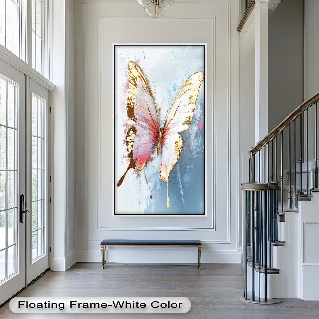 Gold und Blush Schmetterling in Bewegung - Tier Ölgemälde